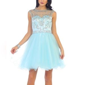 MayQueen Aqua embellished cocktail Holiday Prom dress